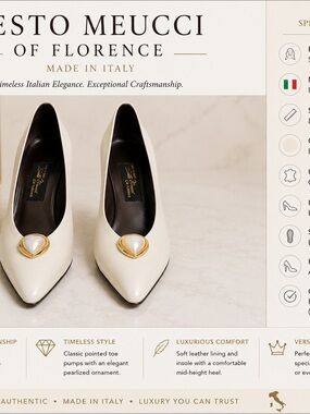 Sesto Meucci Cream Pointed Toe Pumps with Pearl-and-Gold Accent